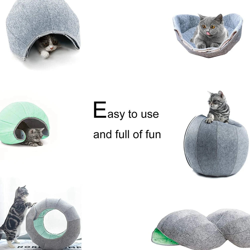 1pcs Pet Spherical Foldable Multiplayability Cat Toy Bed Interactive Cat Tunnel Toy Dual-Use Indoor Toy Cat House Kitten Mat