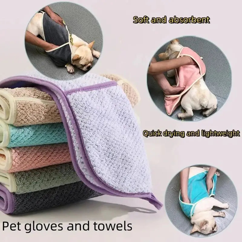 1pc Pet Super Absorbent Towel, Cat and Dog Quick Drying Towel, Pocket Style Scrubbing Gloves, Pet Bath Towel