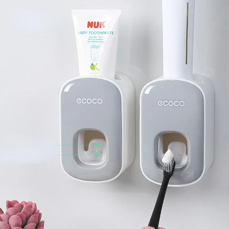 Automatic Toothpaste Dispenser Dust-proof Toothbrush Holder Wall Mount Stand Bathroom Accessories Set Toothpaste Squeezer