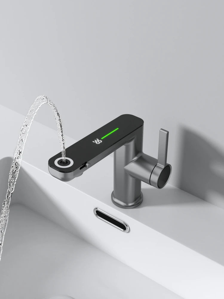 Temperature Digital Display LED Basin Faucet 2 Modes Multi-function Hot Cold Water Sink Mixer Wash Tap For Bathroom
