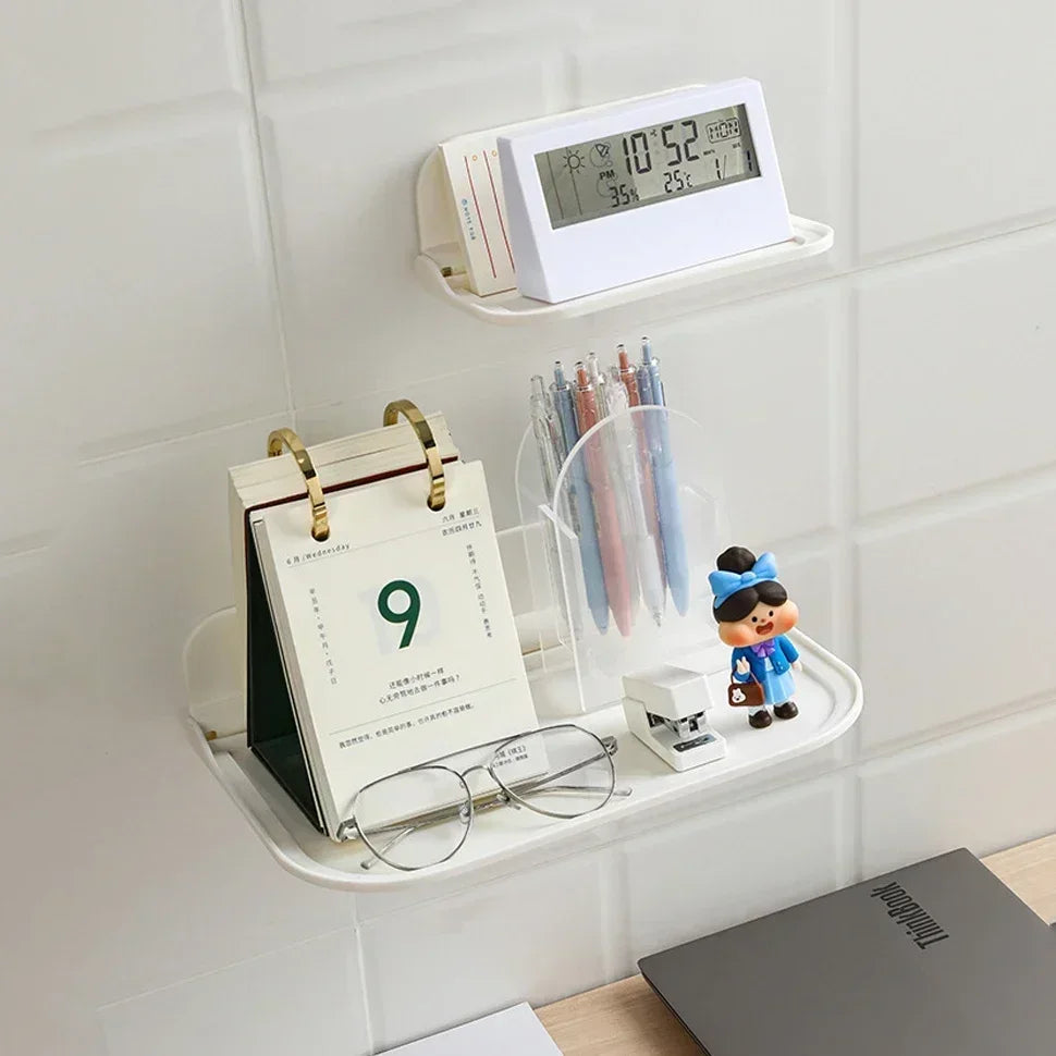 Folding Wall Mounted Shelf Saving Space Foldable Storage Rack Punch-Free Phone Holder Wifi Router Storage Tray BathroomOrganizer