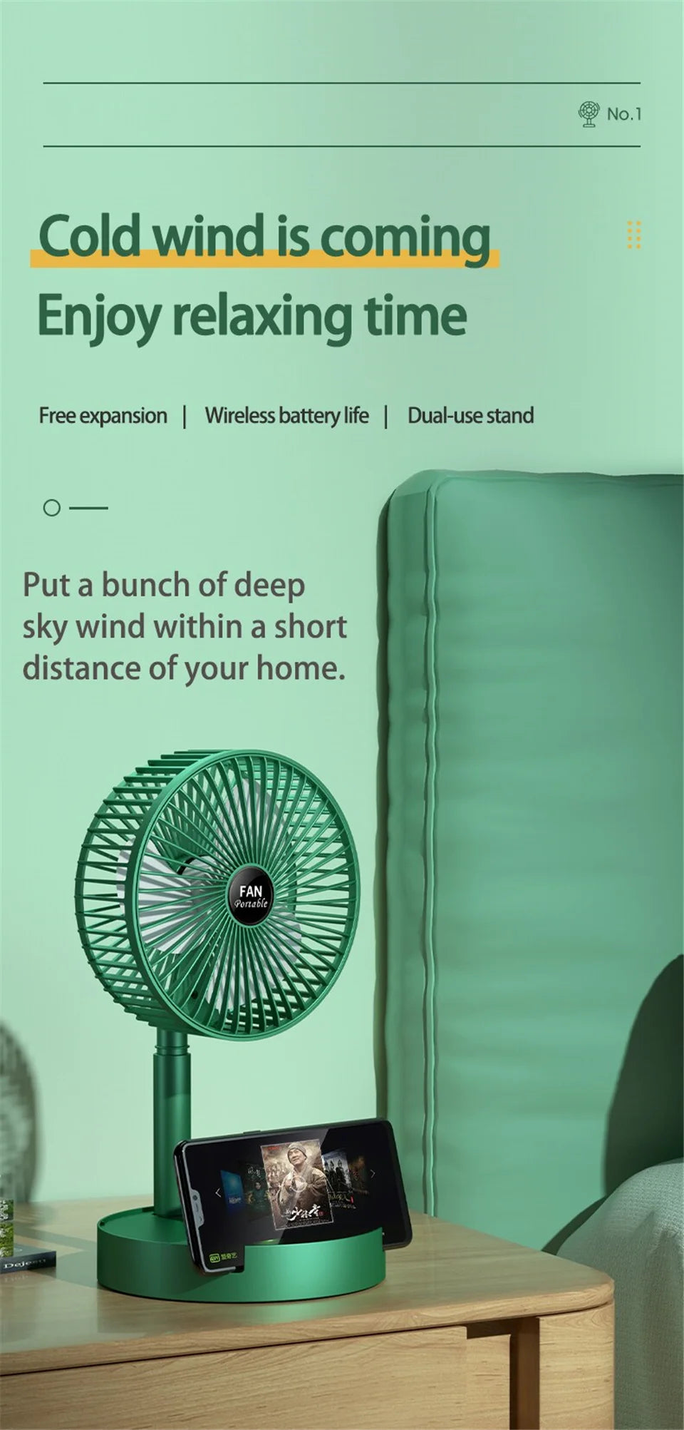 Electric Stand Fan USB / 3 Speeds Folding Portable Telescopic Floor Adjustable Height Mini Fan for Bedroom Indoor