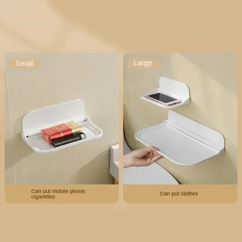 Folding Wall Mounted Shelf Saving Space Foldable Storage Rack Punch-Free Phone Holder Wifi Router Storage Tray BathroomOrganizer