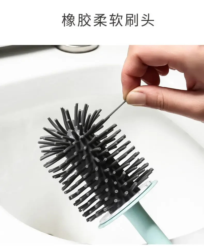Hanging Silicone Toilet Brush Cleaner with Long Handle Flexible Cleaner Bathroom Brush Quick Drying Holder Bathroom Accessories