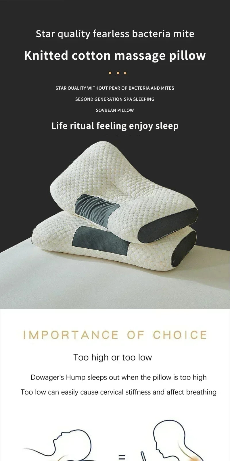 The concave convex design of the human body helps massage the neck, and the fiber massage pillow helps with sleep