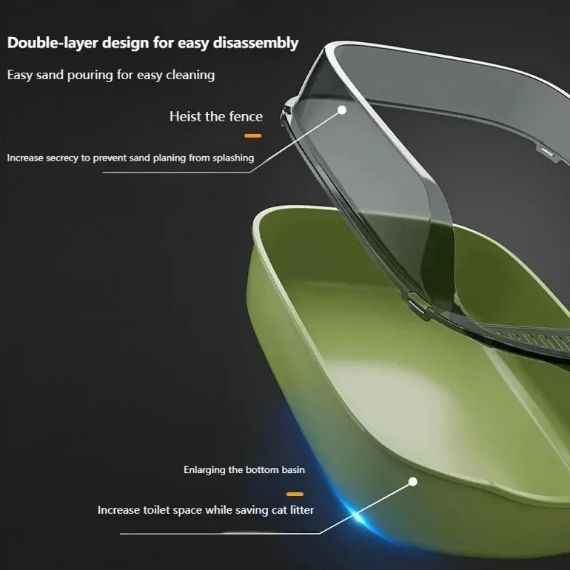 Cat Litter Box Thickening Cat Sandbox High Side Semi-enclosed Splashproof Cats Tray Toilet Cleaning Basin Supplies with Scoop