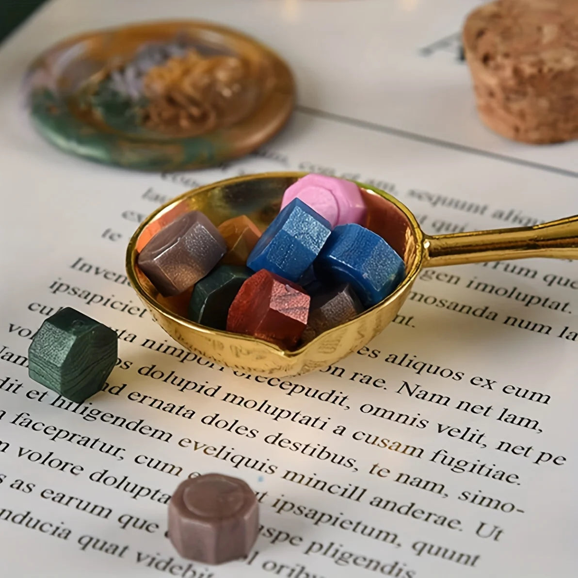 9PCS -European retro wax sealed stamps, wax+spoon+candle+stamp head+handle+colored pen, lacquered brass stamp set