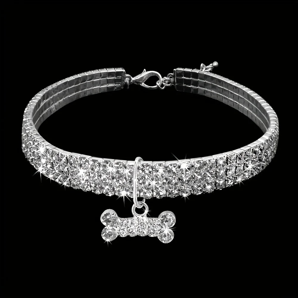 Bling Bone Pet Collar-Adjustable Necklace for Small Dogs and Cats-Cute and Fancy Accessory for Puppies-Adds Style and Glamour