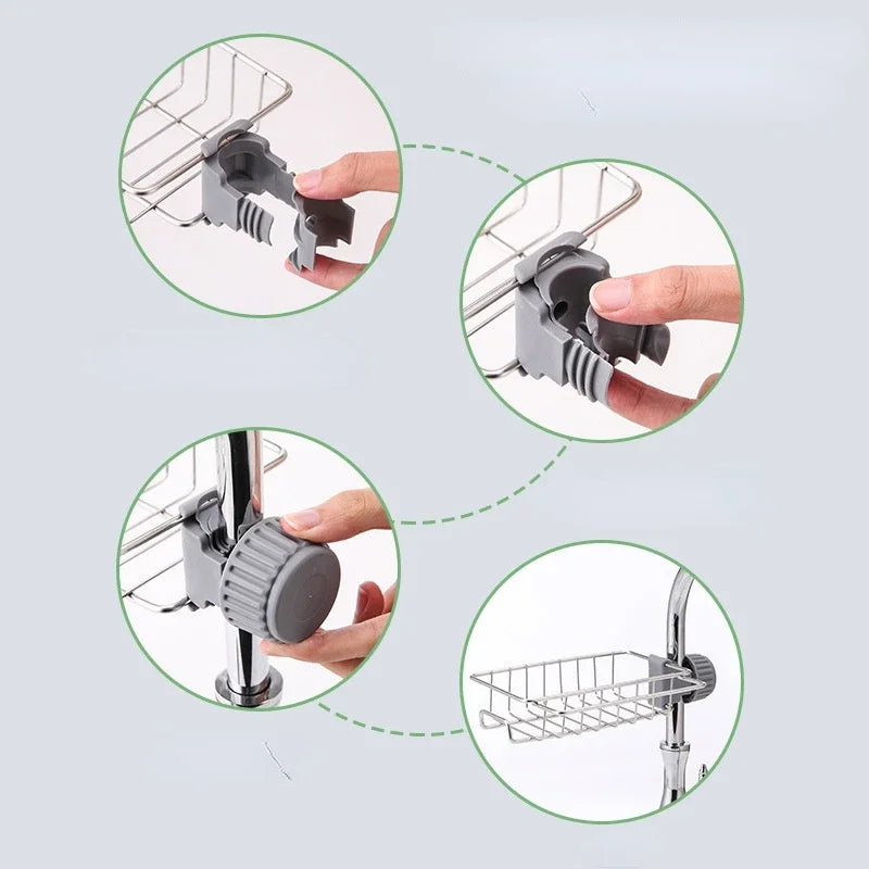 Kitchen Stainless Steel Sink Drain Rack Sponge Storage Faucet Holder Soap Drainer Towel Rack Shelf Organizer Kitchen Accessories