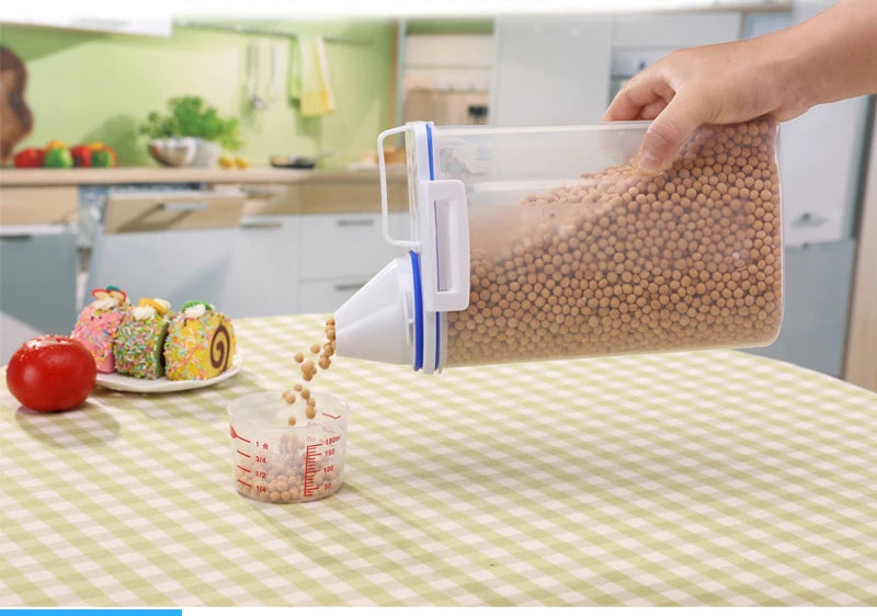 Dog Cat Food Pail Plastic Storage Tank with Measuring Cup Container
