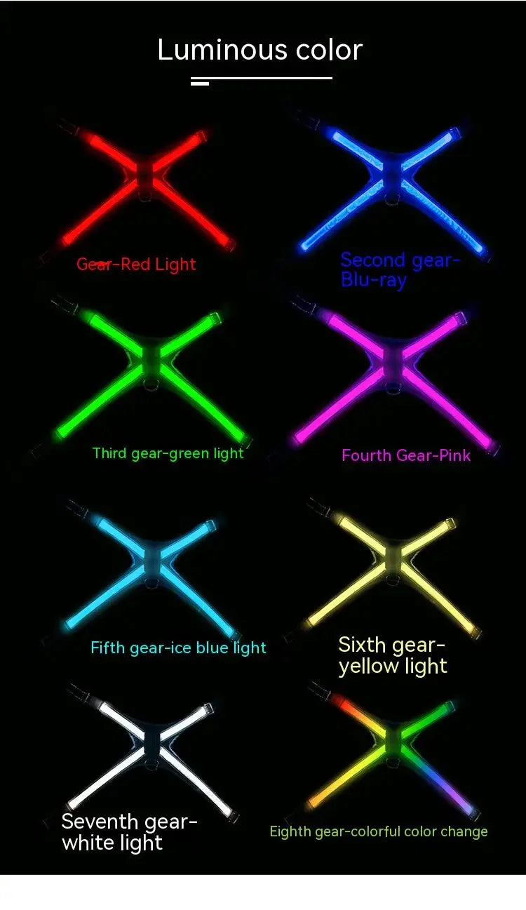 Pet Supplies Explosion-Proof Flush Dog Traction 8 Gears Color Changing Led Light Dog Chest Braces Dog Clothes Pet Collars