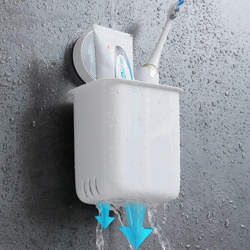 Toothbrush Wall Mounted Holder Toothpaste Mouth Cup Waterproof Holder Drill-FreeBathroom Storage Shelf Portable Rack Organize