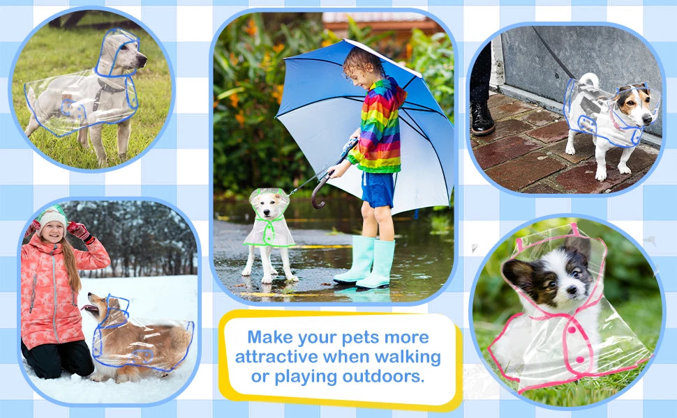 Dog Raincoat Pet Dog Puppy Transparent Rainwear Raincoat Hooded Waterproof Clearjacket Plastic Puppy Rain Poncho Outdoor