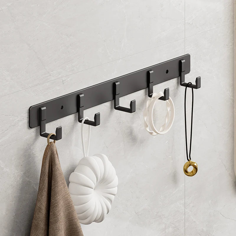 Space Aluminum Black Hook Bathroom Towel Hook Living Room Door Back Clothes Hook Simple Black Storage Hook To Save Space