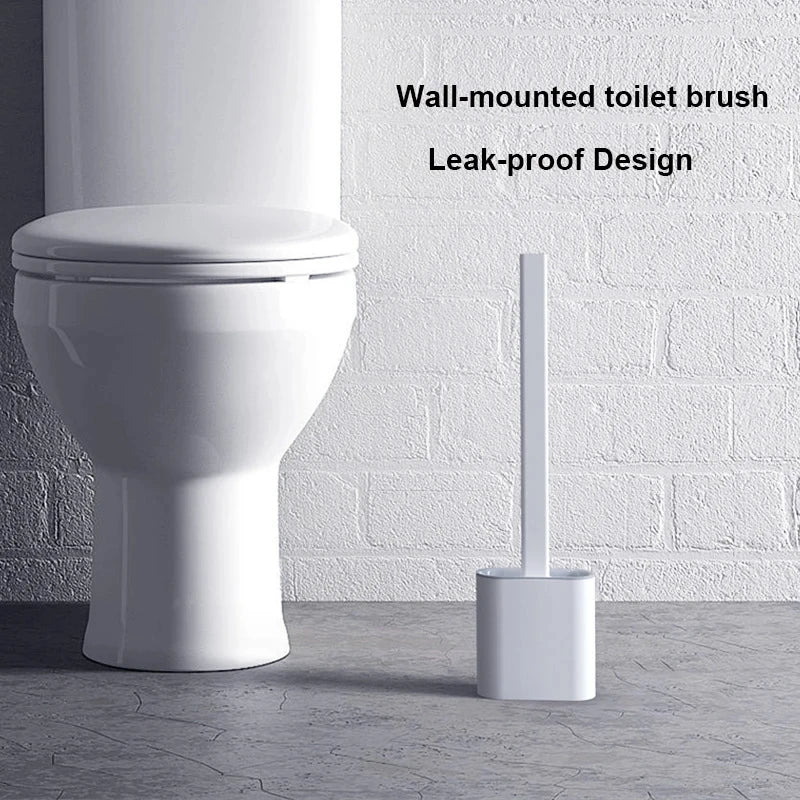 TPR Silicone Toilet Brush Flat Head Flexible Wall Mounted Black Toilet Bowl Cleaner Brush Holder Set For WC Bathroom