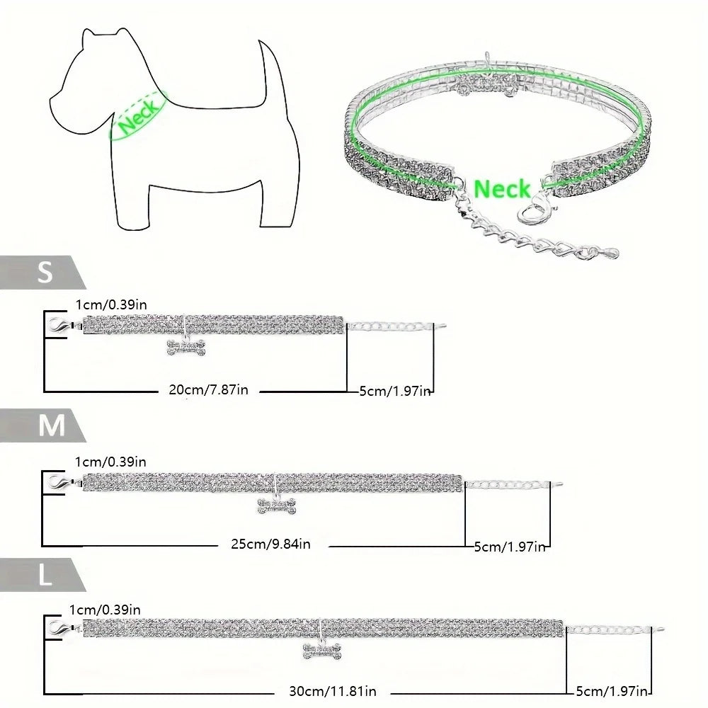 Bling Bone Pet Collar-Adjustable Necklace for Small Dogs and Cats-Cute and Fancy Accessory for Puppies-Adds Style and Glamour