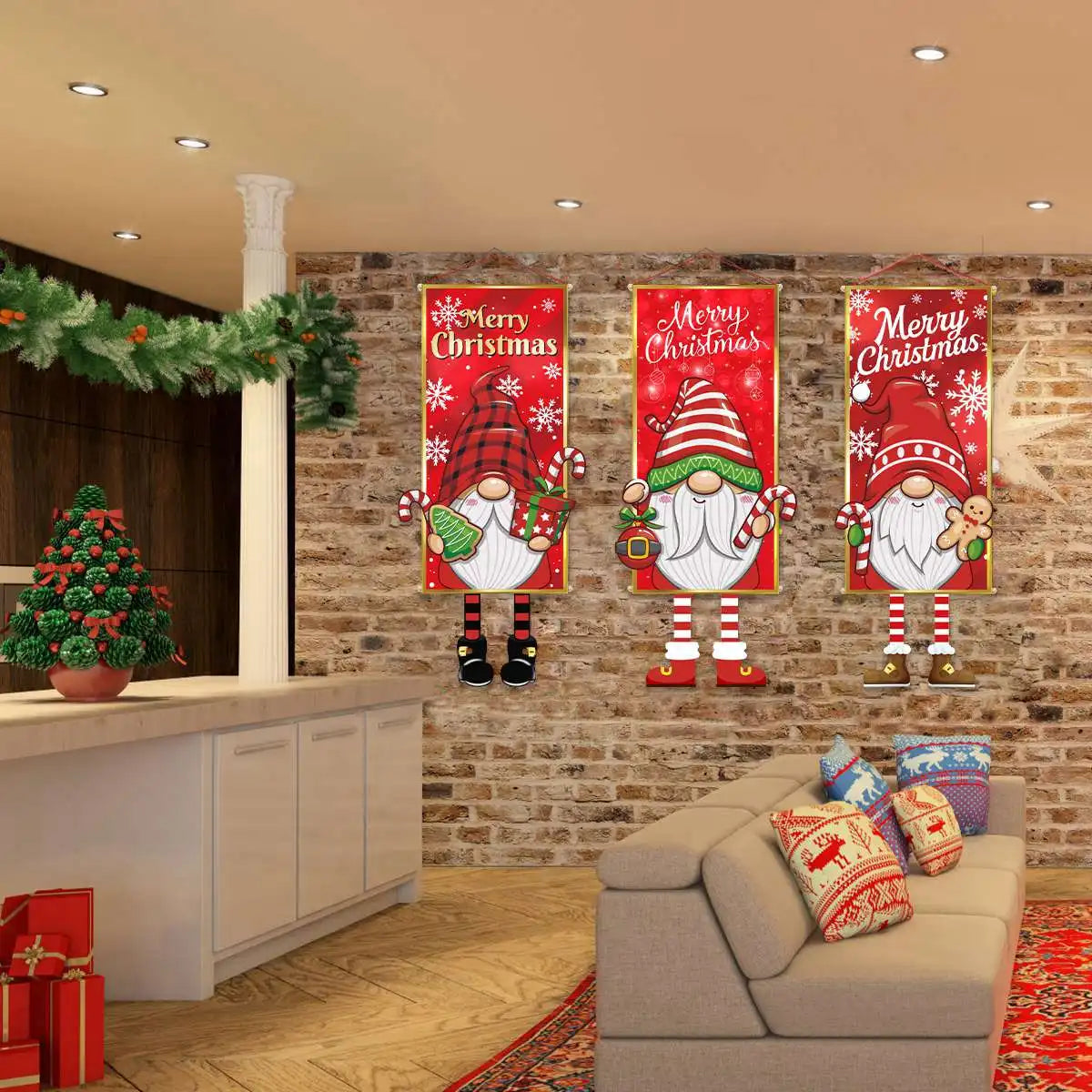 Santa Claus Hanging Flag Merry Christmas Decorations For Home 2023 Xmas Gifts Christmas Ornament Navidad Natal New Year 2024