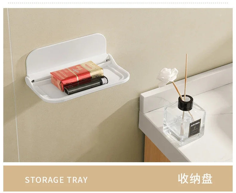Folding Wall Mounted Shelf Saving Space Foldable Storage Rack Punch-Free Phone Holder Wifi Router Storage Tray BathroomOrganizer