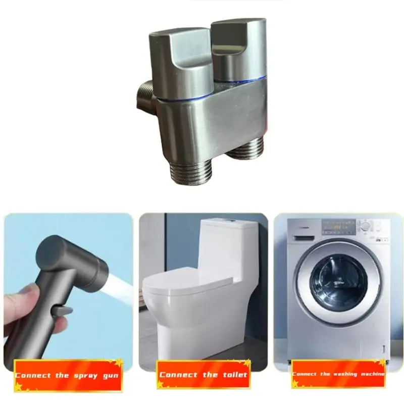 Bidet Toilet Sprayer Set Spray Water Bathroom Handheld Bidet Sprayer Toilet Shower Double Outlet Angle Valve Toilet Accessories