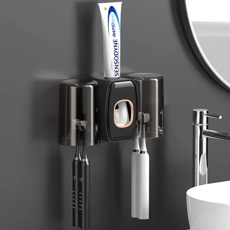 Toothbrush Holder With Cup Holder Toothpaste Dispenser Toothbrush Storage For Home Bathroom Accessories Without Drilling