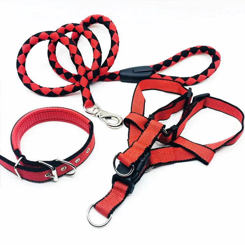 Three-piece Set Pet Collar Harness High Quality Nylon Collar for Dog Pet Adjustable Durable Pet Collar for Small Medium Dog