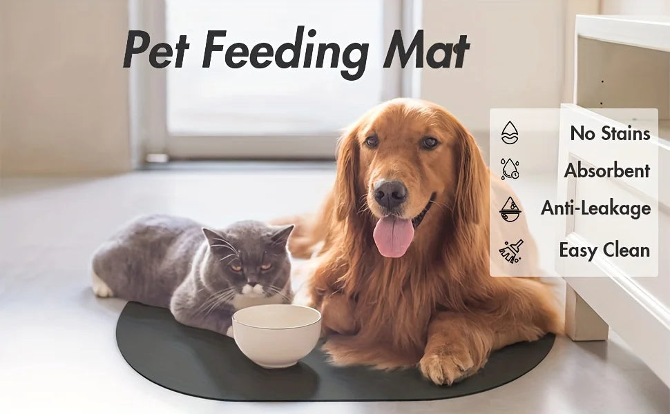 1pc Solid Color Oval Pet Mat Absorbent Food Pad Non-Slip Quick-dry Water Fountain Rug For Pet Dog Cat Home Room Supplies
