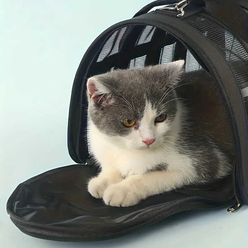 Portable Pet Travel Carrier Bag, Folding Fabric Pet Carrier, Pet Cage With Locking Safety Zippers, Airline Approved