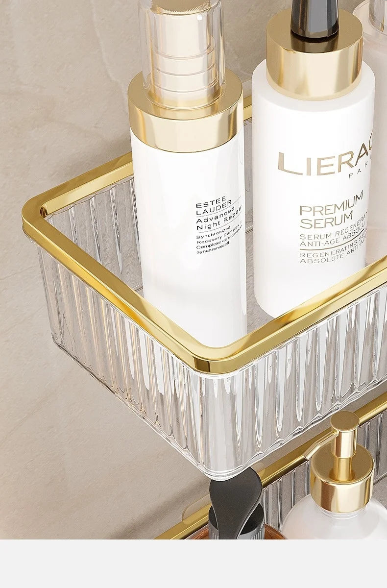 Household Bathroom Shelves Without Drilling Makeup Organizer Acryl Corner Shelf Items Bathroom Storage Rack Shampoo Holder