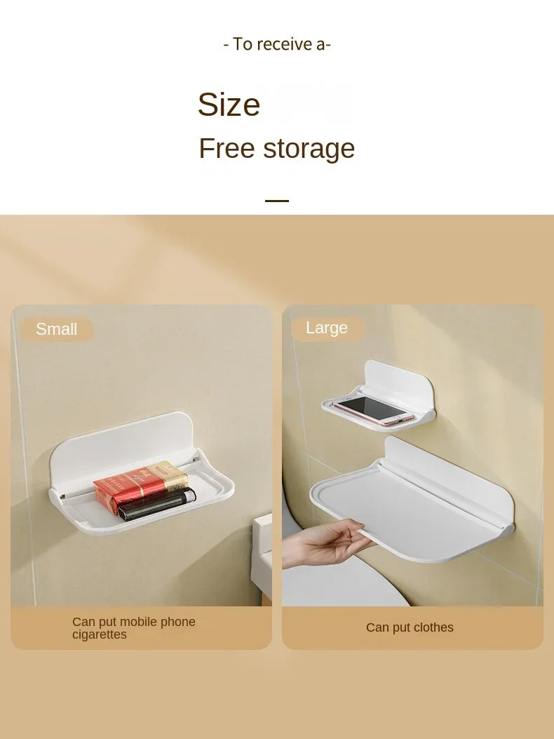Folding Wall Mounted Shelf Saving Space Foldable Storage Rack Punch-Free Phone Holder Wifi Router Storage Tray BathroomOrganizer