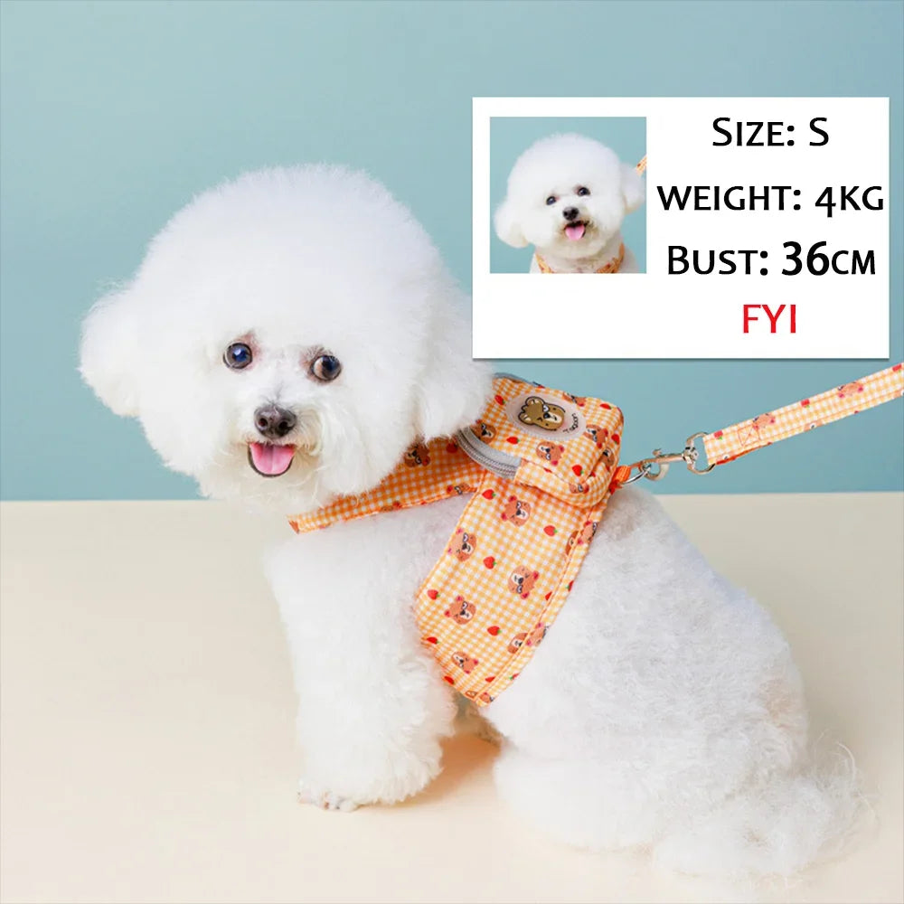 Pet Harness with Backpack for Dog Outdoor Travel Dog Snacks Backpack Cute Bear Motif Dog Harness with Leash Mini Dog Backpack