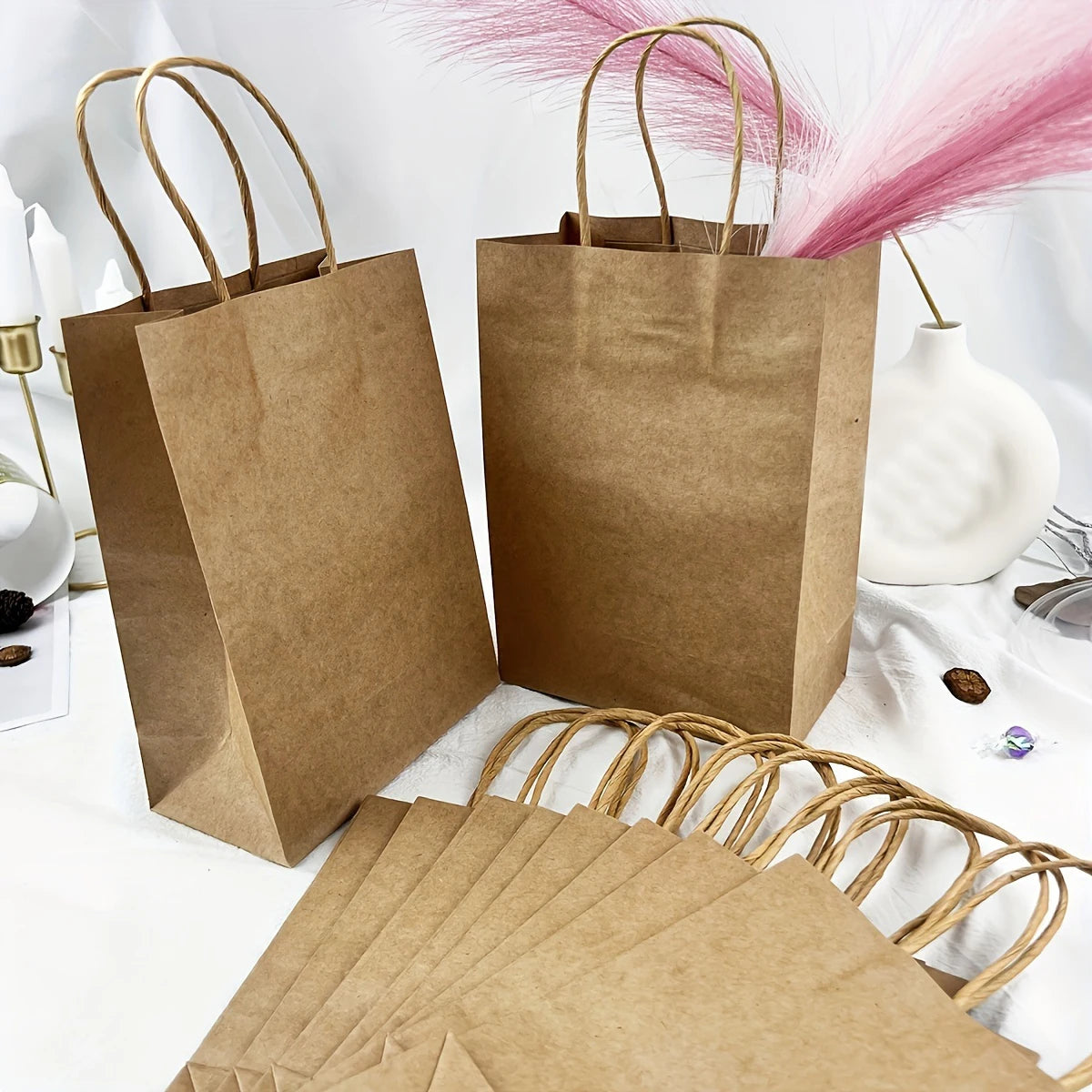 10pcs-Solid color gift bags with handles