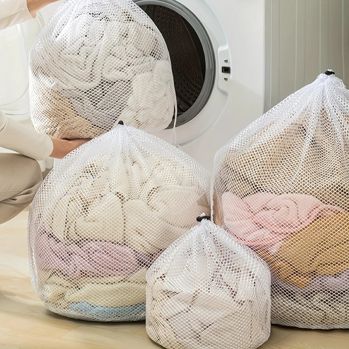 1pc/3pcs Drawstring Laundry Bag Coarse Net Washing Bags Dirty Clothes Organizer Pouch 4Pcs Set Laundry Bag For Washing Machine H
