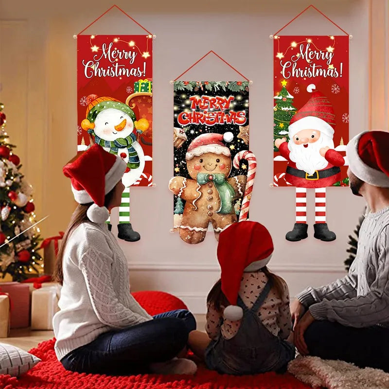 Santa Claus Hanging Flag Merry Christmas Decorations For Home 2023 Xmas Gifts Christmas Ornament Navidad Natal New Year 2024