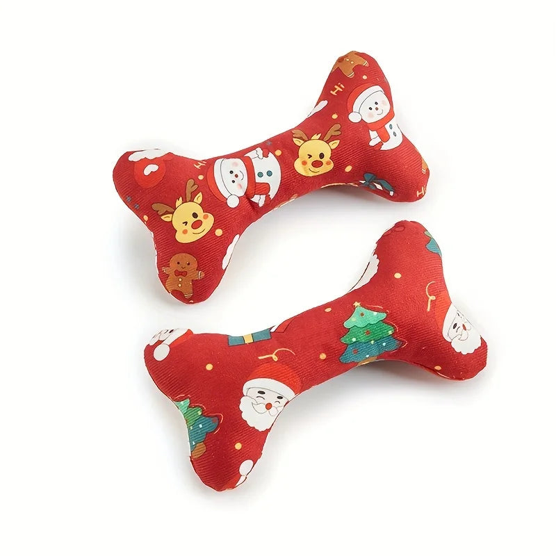 Durable Plush Bone-Shaped Dog Toy - Squeaky, Chew-Resistant for All Breeds - Perfect for Christmas & Birthday Parties