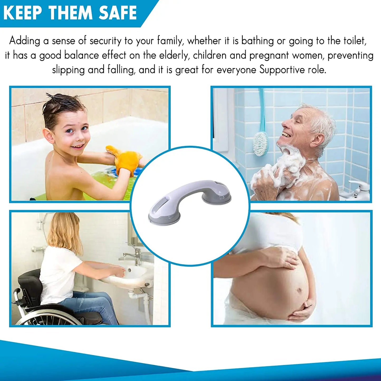 Hot 1/2Pcs Safety Helping Handle Anti Slip Support Toilet Bathroom Safe Grab Bar Handle Vacuum Sucker Suction Cup Handrail