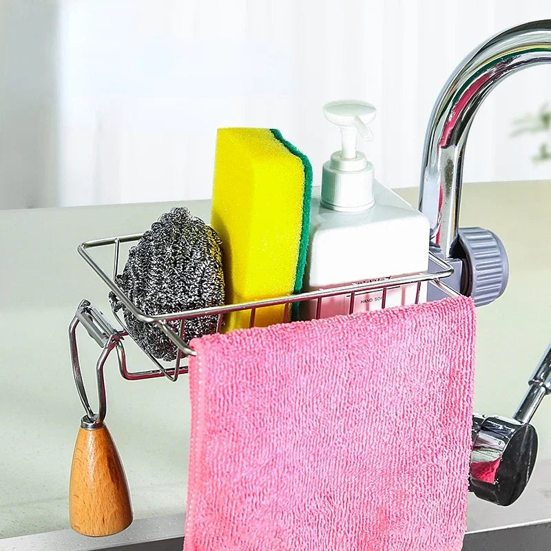Kitchen Stainless Steel Sink Drain Rack Sponge Storage Faucet Holder Soap Drainer Towel Rack Shelf Organizer Kitchen Accessories