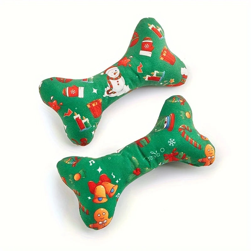 Durable Plush Bone-Shaped Dog Toy - Squeaky, Chew-Resistant for All Breeds - Perfect for Christmas & Birthday Parties