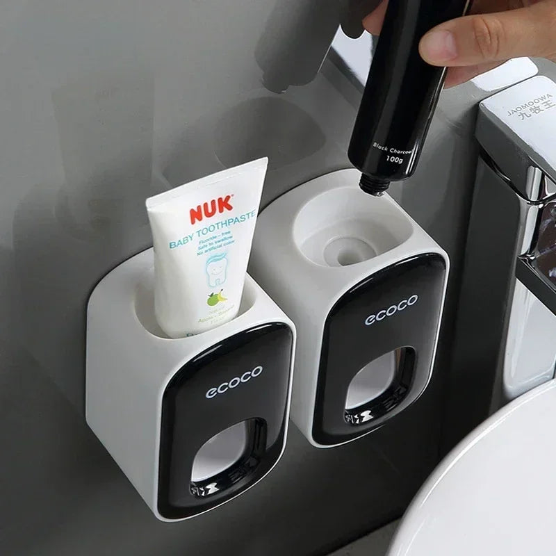 Automatic Toothpaste Dispenser Dust-proof Toothbrush Holder Wall Mount Stand Bathroom Accessories Set Toothpaste Squeezer