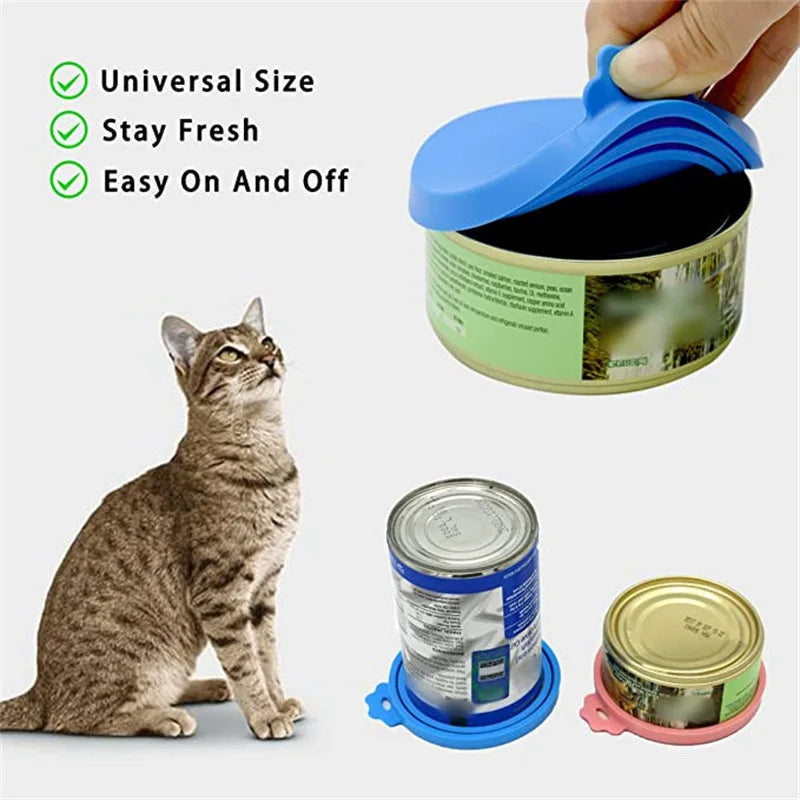 2pcs/set Reusable Pet Food Can Cover and Spoon Portable Dogs Cat Storage Tin Cap Lid Seal Cover Health Pet Supplies Pet Lids Can