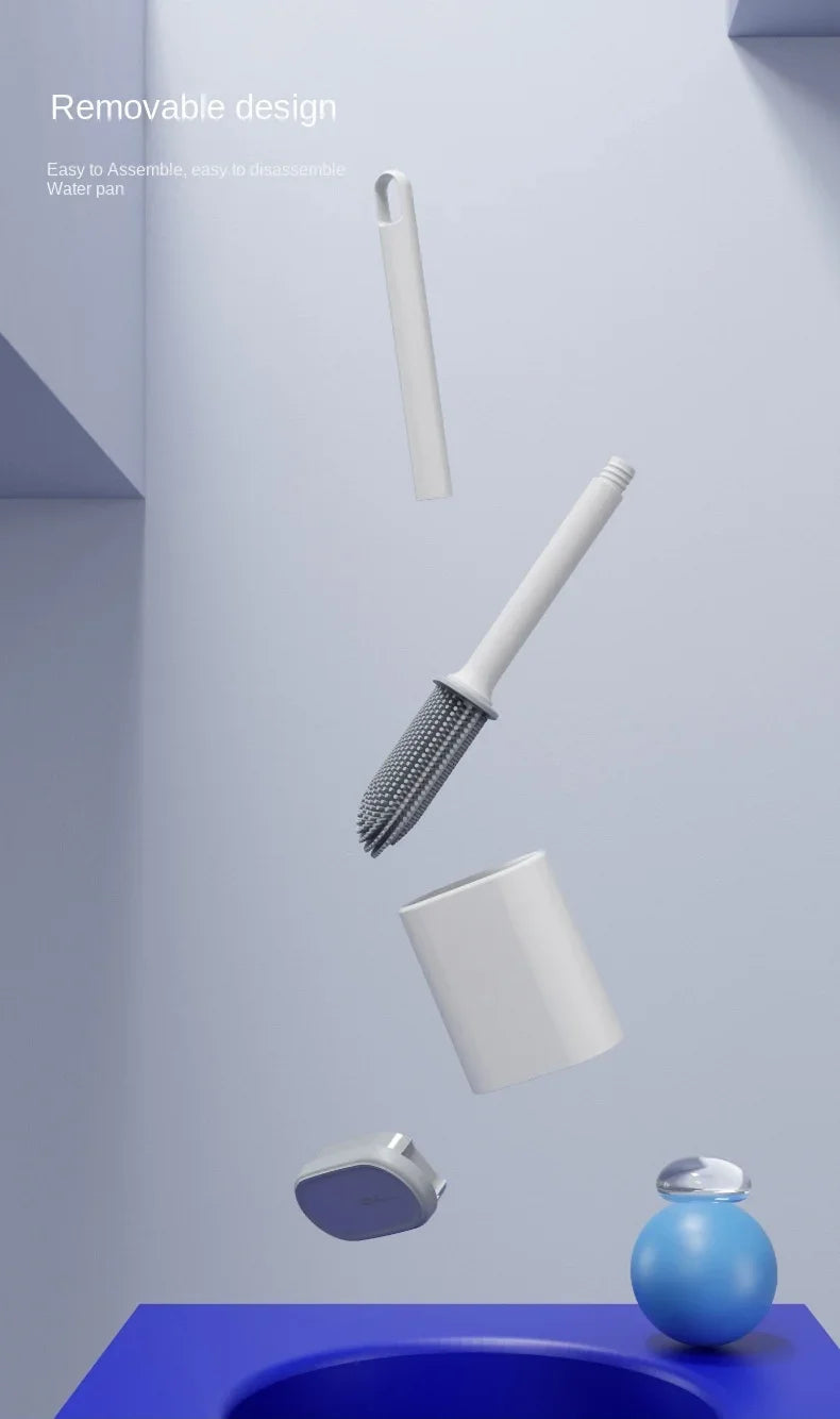 Light luxury Silicone Toilet Brush with Long Handle Flexible Cleane MINI Bathroom Brush Quick Drying Holder Bathroom Accessories