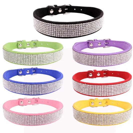 Suede Fiber Crystal Dog Collar Comfortable Glitter Rhinestone Dog Collars Zinc Alloy Buckle Collar for Small Dogs Cats