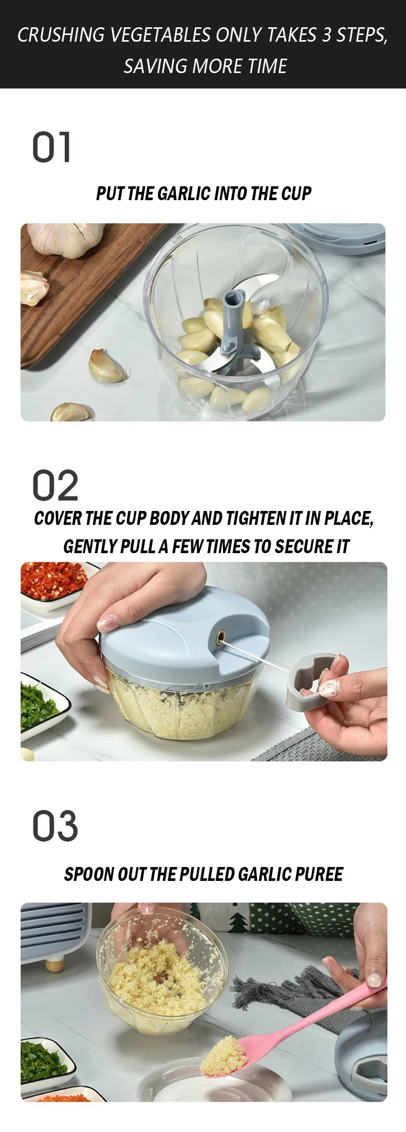 500/900ML Manual Meat Mincer Garlic Chopper Rotate Garlic Press Crusher Vegetable Onion Cutter Kitchen Cooking Accessories