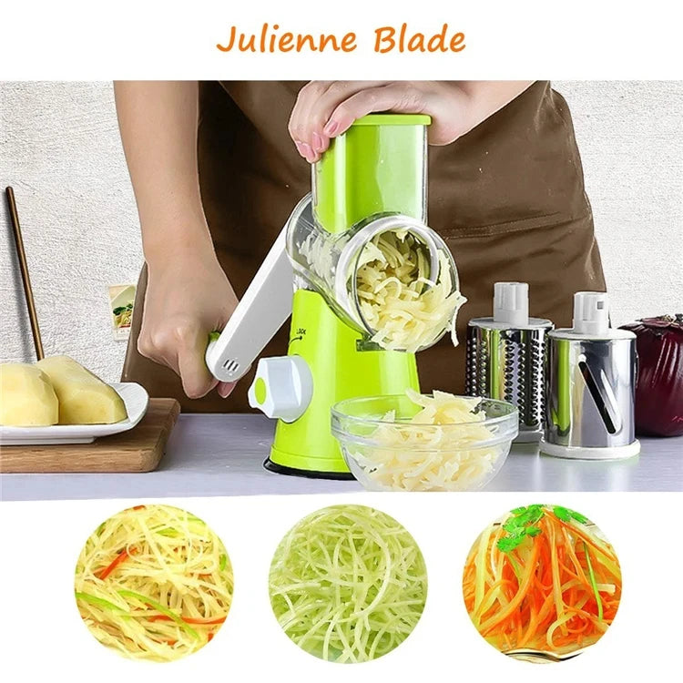 K82 Manual Rotary Vegetable Slicer Cutter Kitchen Vegetable Cheese Grater Chopper with 3 Sharp Stainless Steel Drums KC0082