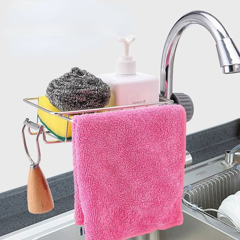Kitchen Stainless Steel Sink Drain Rack Sponge Storage Faucet Holder Soap Drainer Towel Rack Shelf Organizer Kitchen Accessories