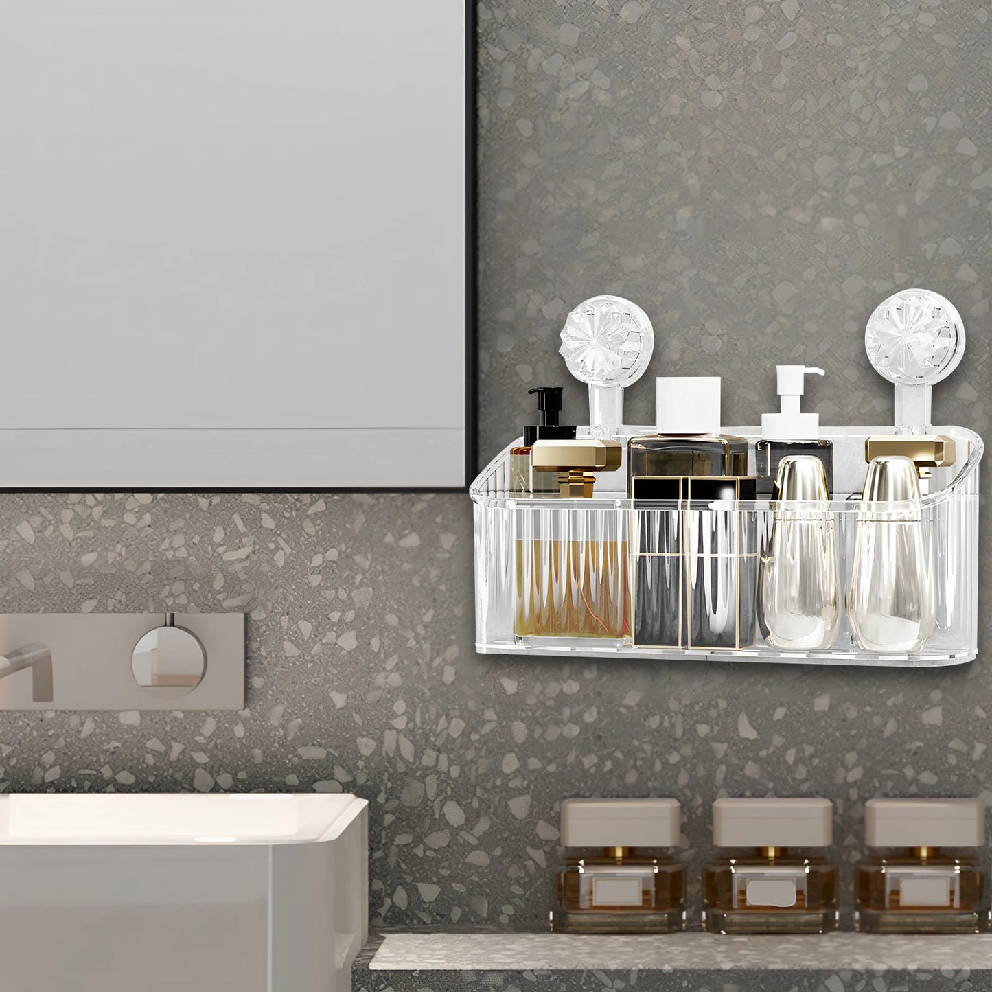 Bathroom Suction Cups Shower Shelves Wall Mounted Storage Rack Draining Basket Holder Punch-Free Organizer Bathroom Accessories
