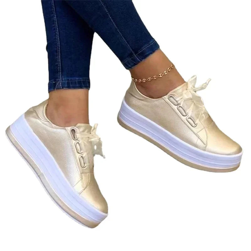 New Women Casual Sneakers Ladies Fashion Ribbon Casual Vulcanized Shoes Lace Up Thick Sole Sneakers Female Shoes Plus Size 43