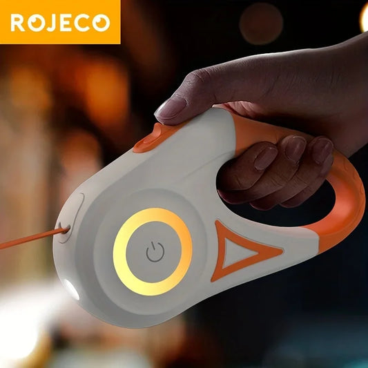 ROJECO 5M/16FT Automatic Retractable Dog Leash With LED Flash Light Outdoor Pet Walking Running Lead