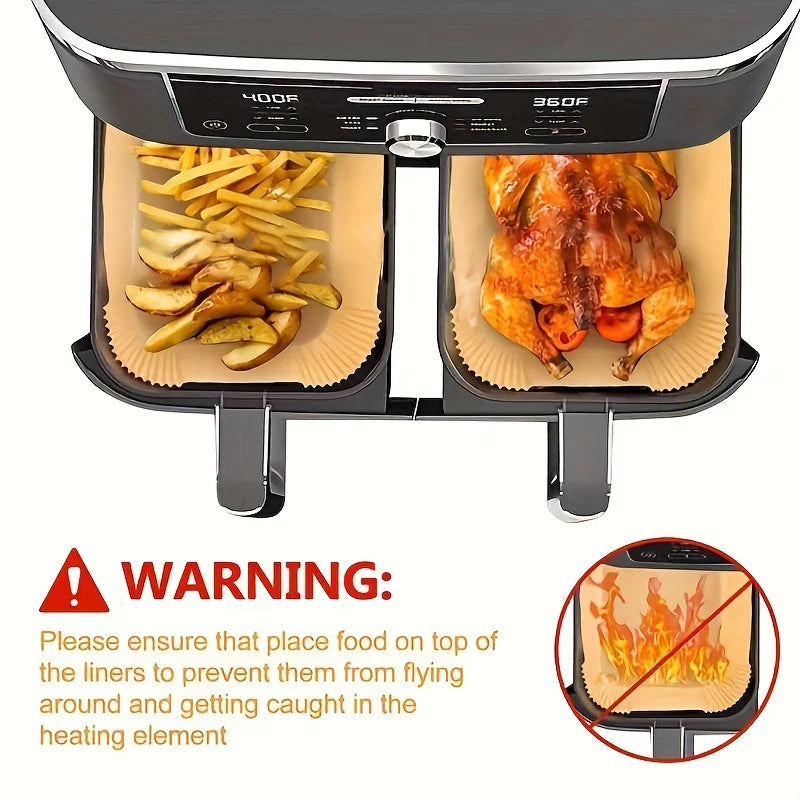 50Pcs Air Fryer Disposable Paper Air Fryer Accessories Square Round Oil-proof Liner Non-Stick Mat for Kitchen Oven Baking