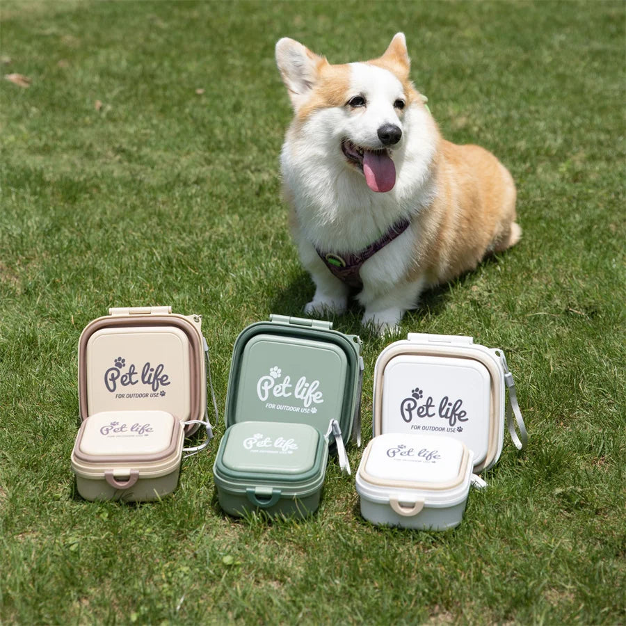 Madden Portable Double-decker Dog Travel Bowl For Cat Folding Bowl Food and Water Pet Outdoor Travel Supplies