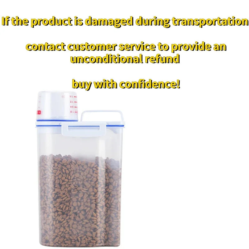 Dog Cat Food Pail Plastic Storage Tank with Measuring Cup Container